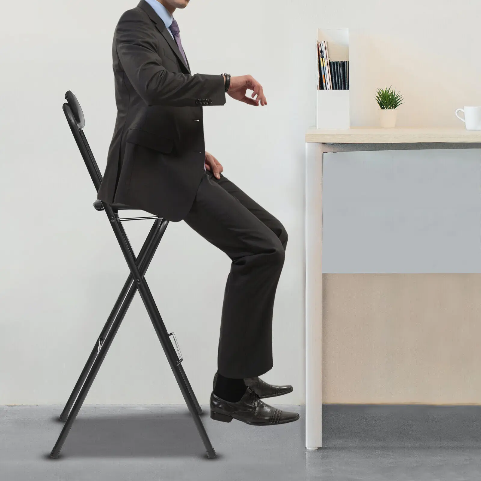 مقعد بار رفيع للغاية قابل للطي بارتفاع 29.5 بوصة، سمك مطوي 2.76 بوصة، كرسي من الفولاذ الكربوني بسعة 275 رطل لبار المطبخ #4