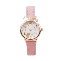 UTHAI-Montre-bracelet à quartz étanche pour enfants, montre-bracelet pour fille, chat mignon, dessin animé, simple, étudiant, mode féminine, cadeau, H110