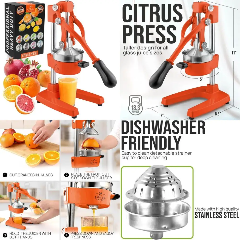 

Heavy-Duty Manual Citrus Juicer - Easy Clean Professional Orange and Lemon Squeezer