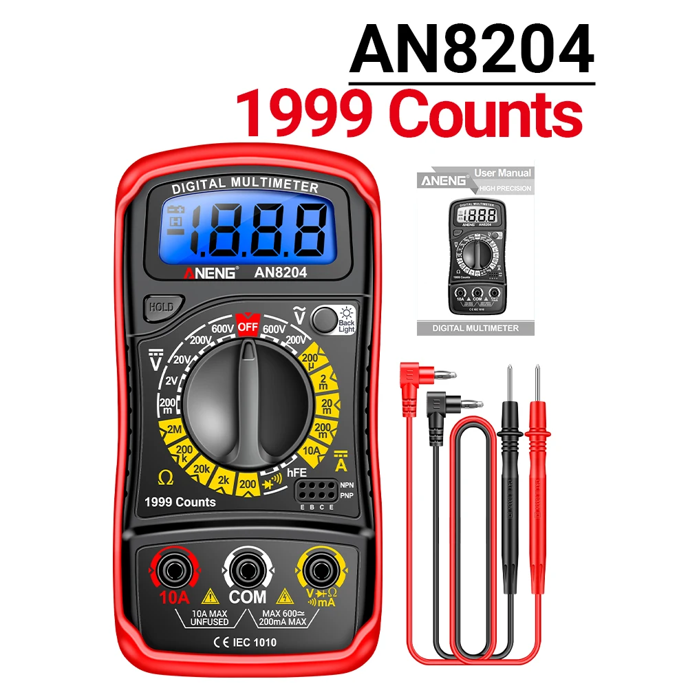 AN8204 Digital Palm Multimeter NCV Voltage Buzzer Meter hFE Triode Diode Tester Anti-burn Maintenance  Ekectrician Tool