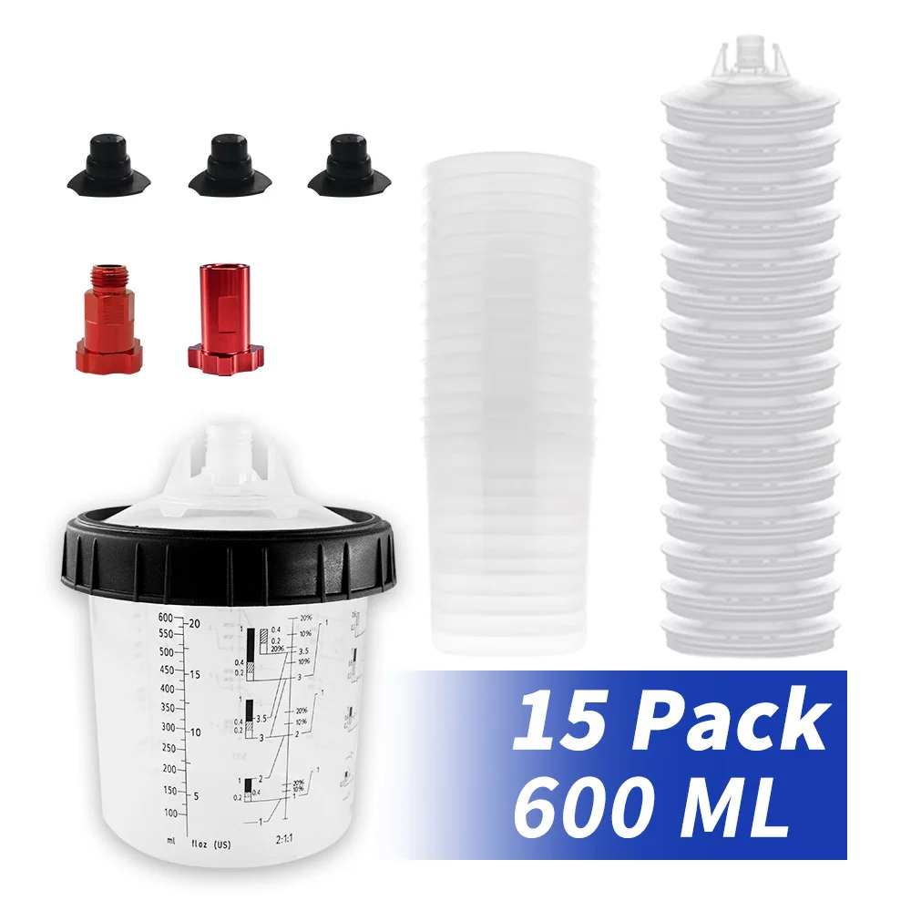15 Piece Set of Disposable Graduated Paint Cup, Paint Adapter, Spray Gun, Paint Mixing Cup, Replaceable, No Cleaning Paint Pot