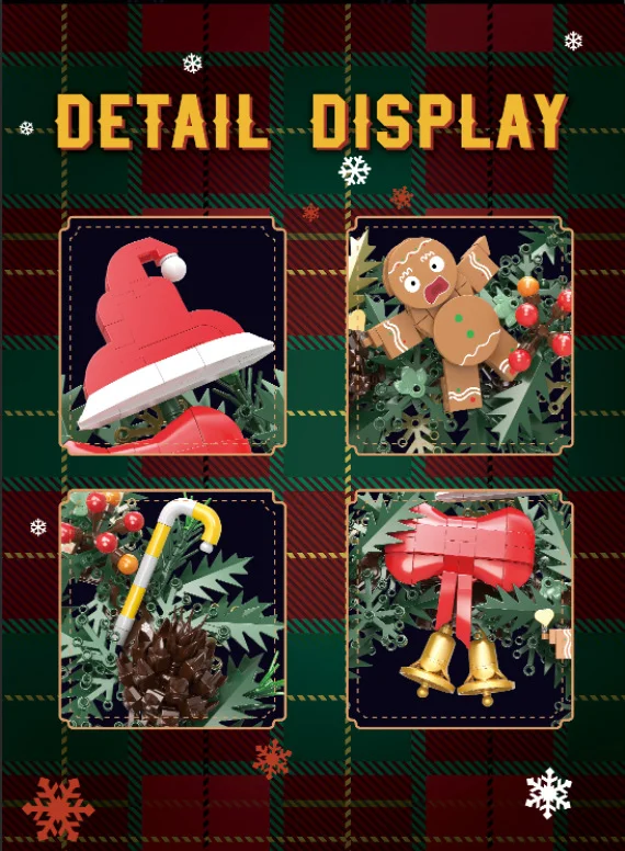 MOC Christmas Wreath  Model Building Blocks Set Eucalyptus Wreath Decorated House Bricks Puzzle DIY Toys Children Holiday Gifts