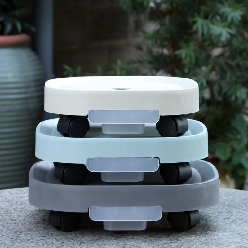 Removable Planter Drawer Bottom Tray with Brake Hidden Wheel Moving Tray Plastic Roller Round