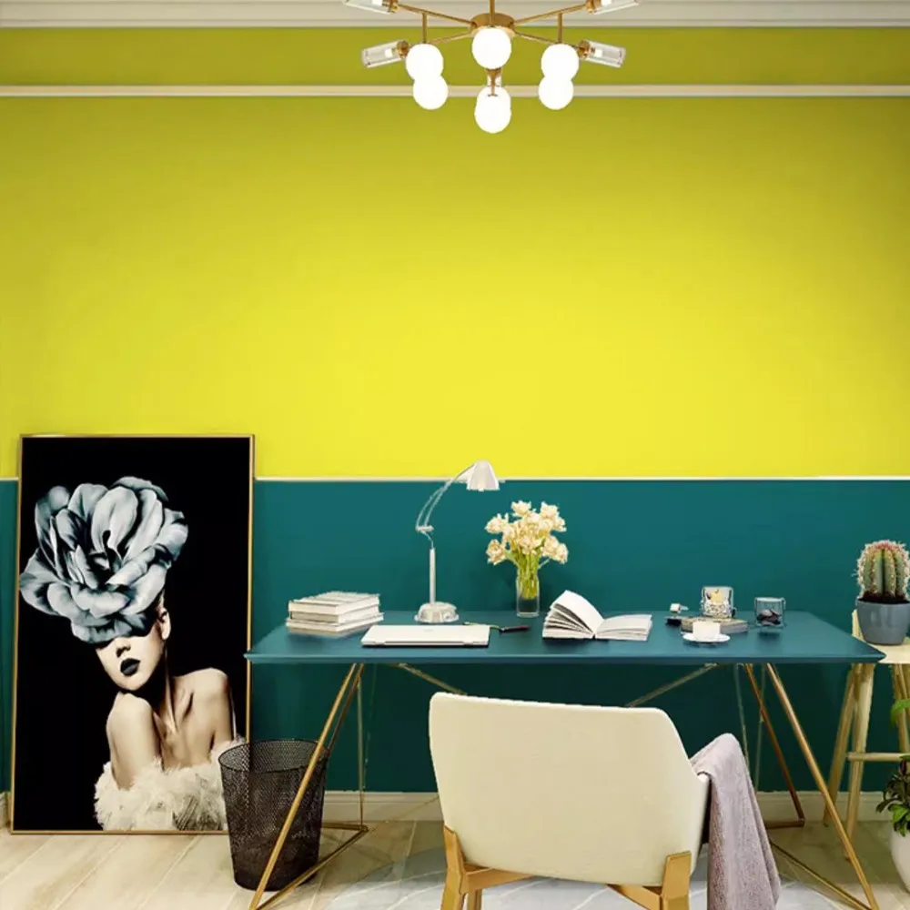 

Nordic Plain Solid Color Green Yellow Wall Paper Modern Living Room Bedroom Background Mural Wallpaper for Walls