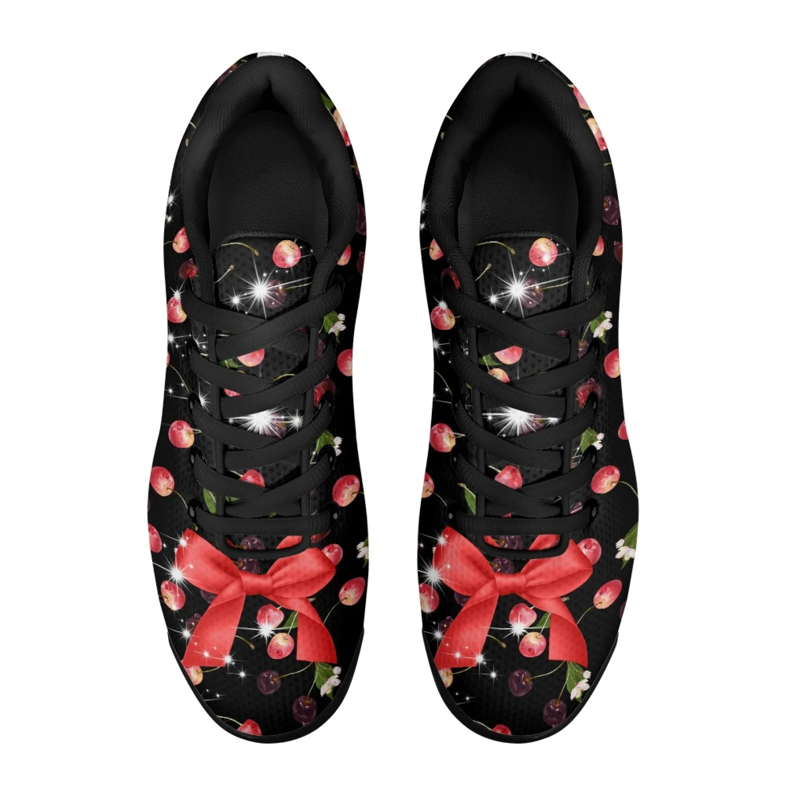 PENSTROLL Cherry Sparkle Bow Tennis Sneakers Air Running Shoes for Adult, Modern Non Slip Sports Walking Shoes