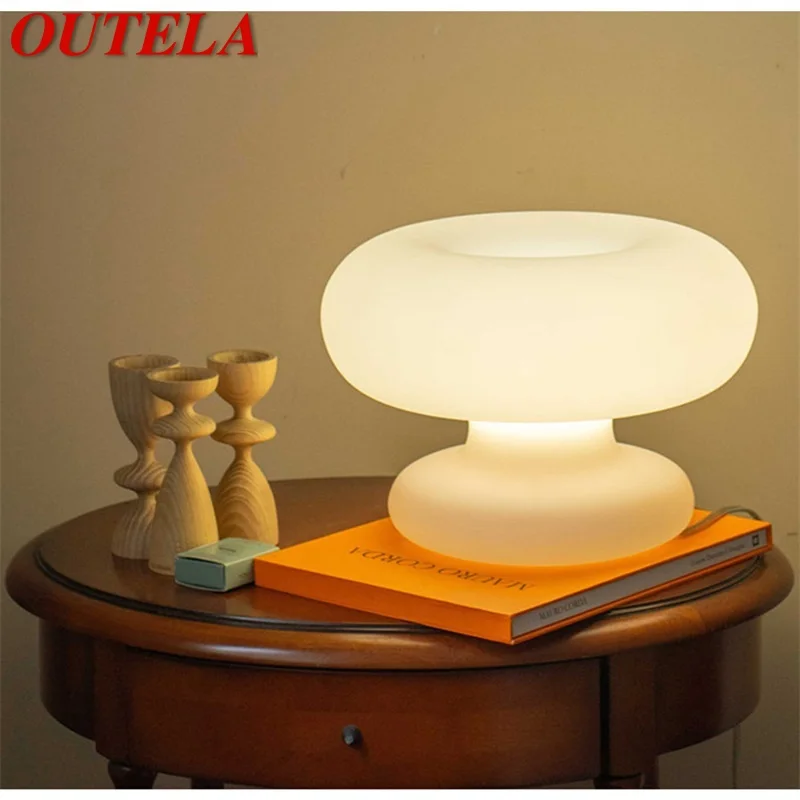 

OUTELA Contemporary Table Lamp Creative White LED Mushroom Desk Light Decorative For Home Living Room Bedroom