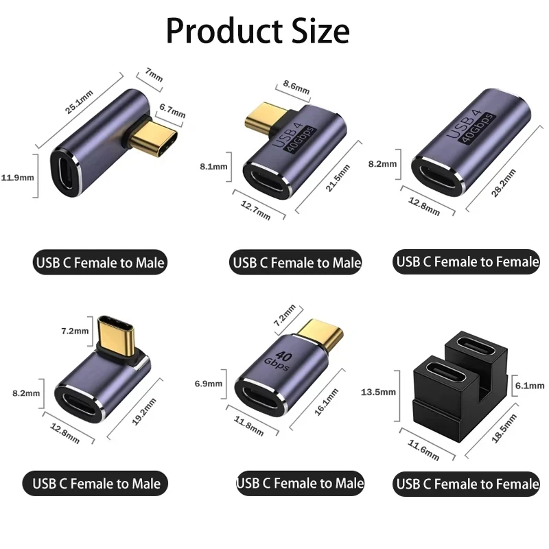 NNBILI USB4.0 40Gbps OTG Type C 90 Degree 100W 5A USB C to Type C Fast Charging Converter USB C Data Adapter For Macbook 8K60HZ