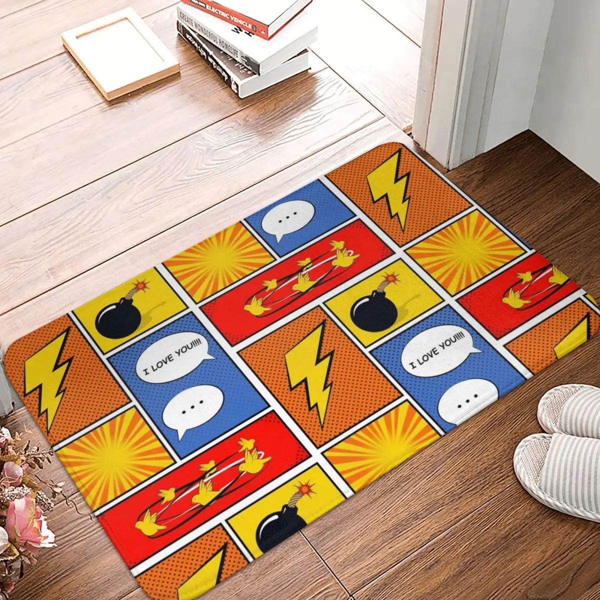 Pop Art Comic Strip Doormat Anti-skid Super Absorbent Bath Mats Home Entrance Rugs Kitchen Bedroom Carpet Outdoor Footpad