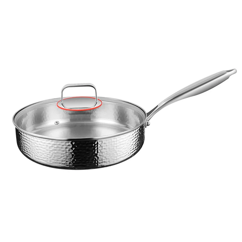 KENGQIANG 316 stainless steel flat bottomed wok pan Uncoated steak frying pans flat bottomed non stick pot cookware