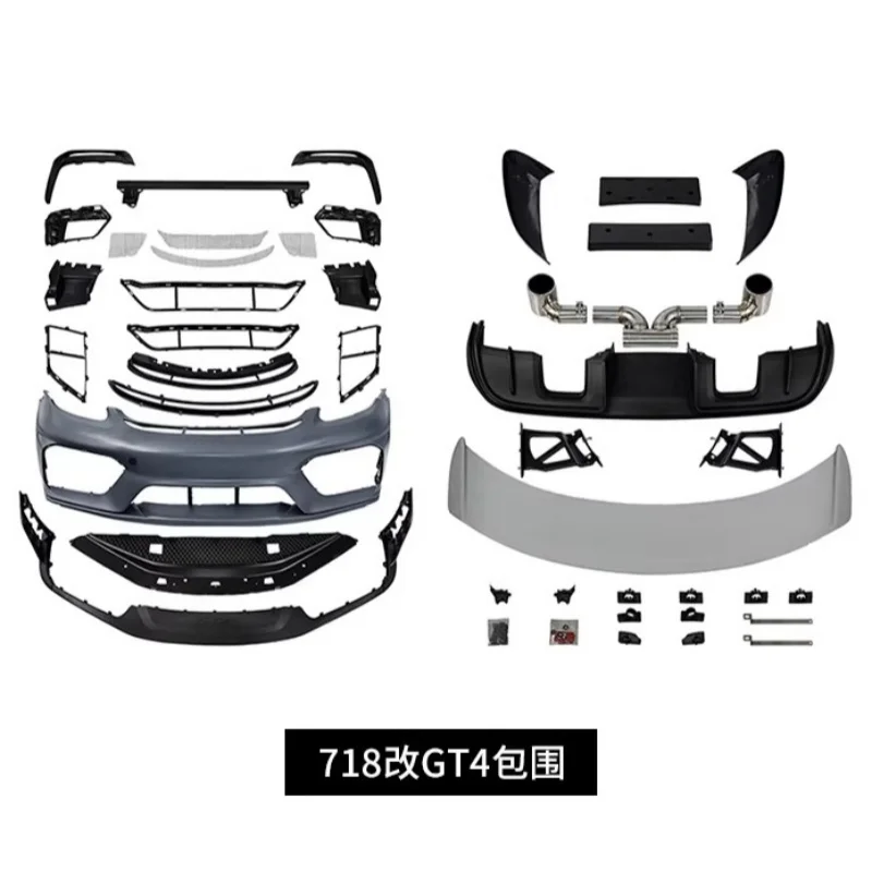 

Передний бампер, задний спойлер, накладка на бампер для Porsche 718, модифицированный в стиле GT4, комплект обвеса, аксессуары для автомобиля