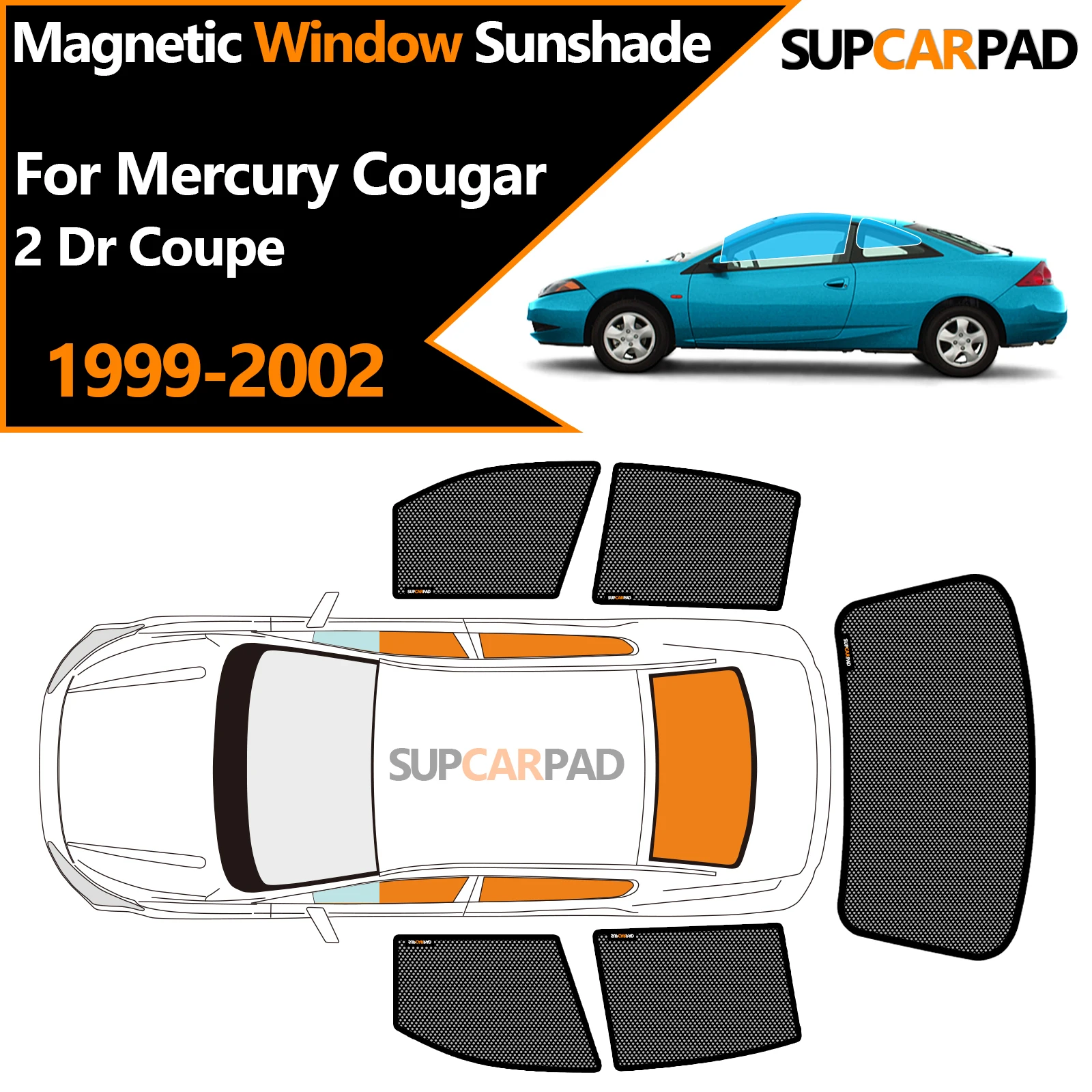 

Custom Car Window Sunshade For Mercury Cougar 2 Dr Coupe 1999-2002 Magnetic Curtain Mesh Front Windshield Frame Curtain