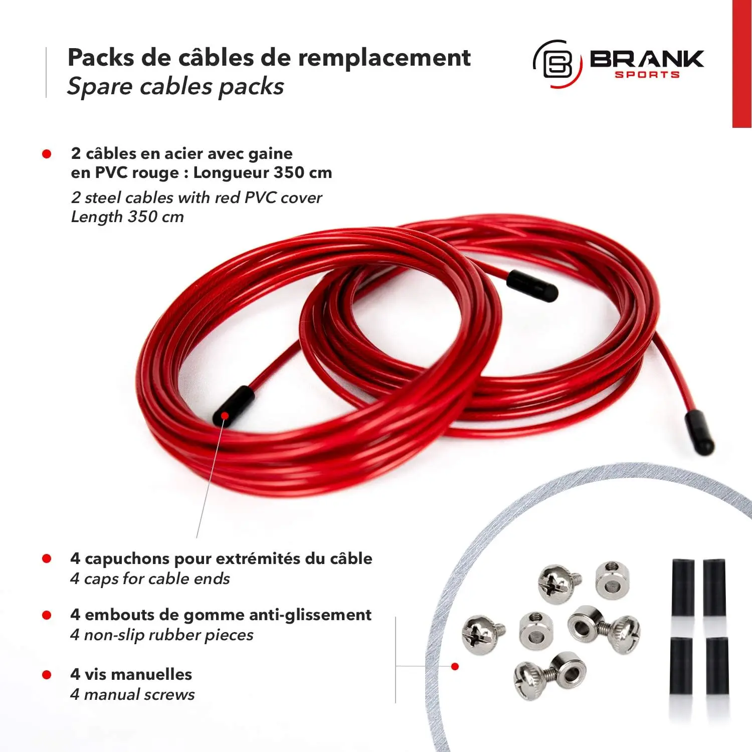 BRANK SPORTS® Pack of 2 Replacement Steel Ropes for all Jump Ropes | Length 12' | 2 Diameters and 7 Colors to Choose From | Repl