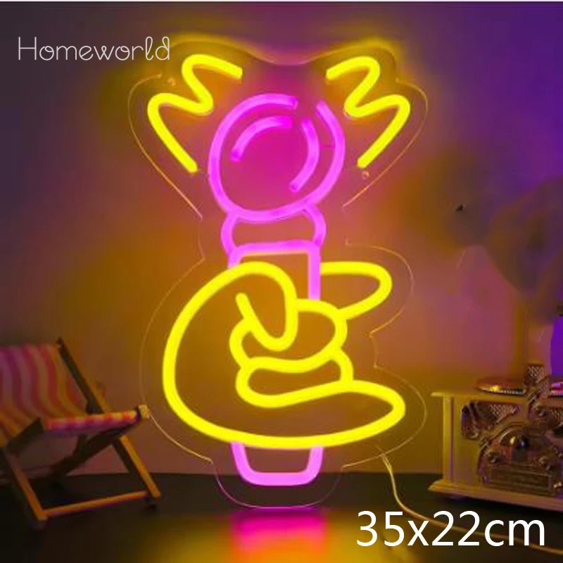 Microphone Neon Sign Dimmable Led Roke Party Neon Lights Signs for Man Cave USB Powered Music Decoration for Game Room