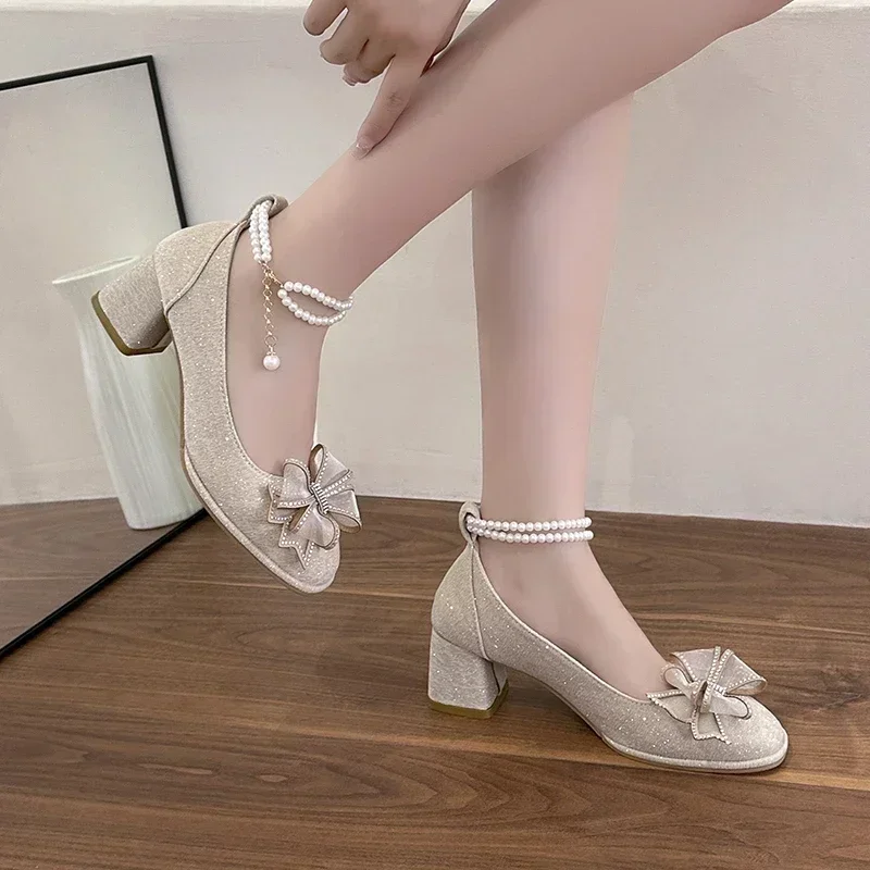 Moda donna nuove scarpe da festa eleganti 2024 estate Versatile Mary Jane scarpe Daily Sweet Style Bow Brand Design donna tacchi bassi