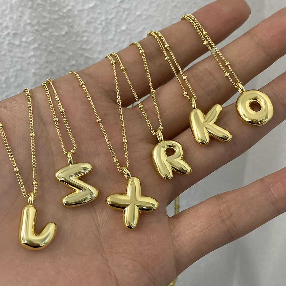 Mini Puffy 26 Letter Pendant Initial Necklaces for Women Gold Color Chain Choker Necklace Custom Personalized Stackable Jewelry