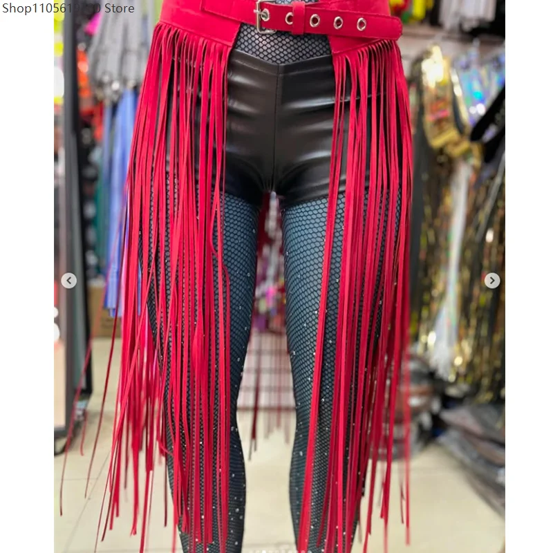 Multi‑Layer Fringe Tassel Half‑Skirt Adjustable Wide Buckle Faux‑Leather Waistband Adult Role‑play Stage Performance Accessory 4