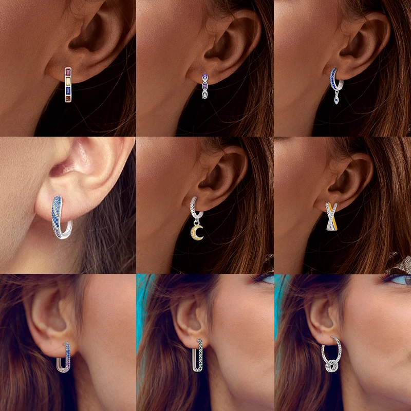 جديد في 925 الفضة أقراط للنساء تمهيد الملونة الزركون حلية مزدوجة هوب أقراط غرامة الزفاف عيد الحب مجوهرات هدايا