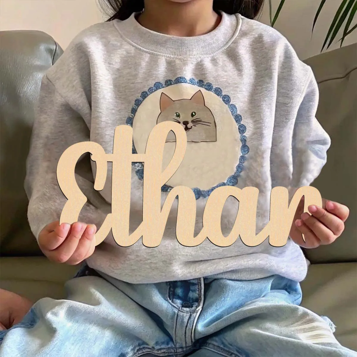 1pc Cartoon ethan example Customized Text Wooden Plaque Laser-Cut Sign Wooden Sign Wall Mounted Decorative Plaque for Bedroom