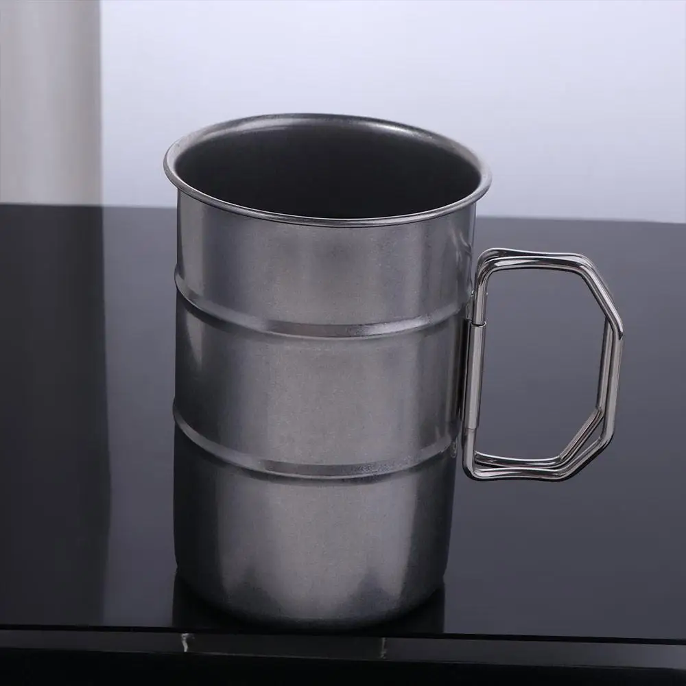 แก้วน้ำสแตนเลสแบบพับได้ รูปทรงถังน้ำมัน ป้องกันการลวก แก้วน้ำวินเทจ ทนความร้อน จับถนัดมือ