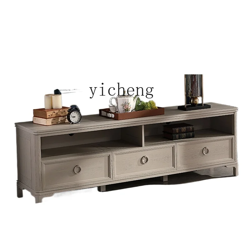 

ZF Light Luxury Light Gray Red Oak Solid Wood TV Cabinet Living Room Furniture Solid Wood Floor Cabinet