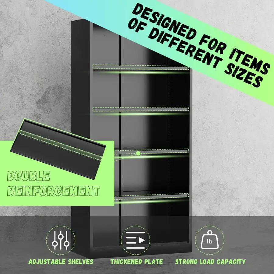 Black Metal Storage Cabinet, 72 Locking Steel Cabinets with 2 Door and 4 Adjustable Shelves, Tall Metal Cabinet for Home Office,