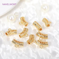 Tube incurvé en laiton plaqué or 18 carats avec anneau, connecteur de perles de tube en métal pour bijoux, fournitures exécutives, accessoires de collier à faire soi-même