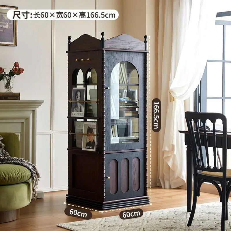 bookcase retro rotating storage cabinet with glass door corner magazine cabinet living room