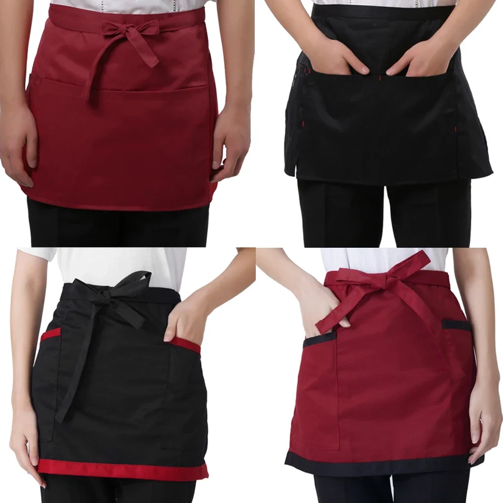 4 Style Universal Unisex Half Bust Bib Apron Restaurant Kitchen Coffee Tea Shop Waitress Uniforms Waist Short Apron With Pockets