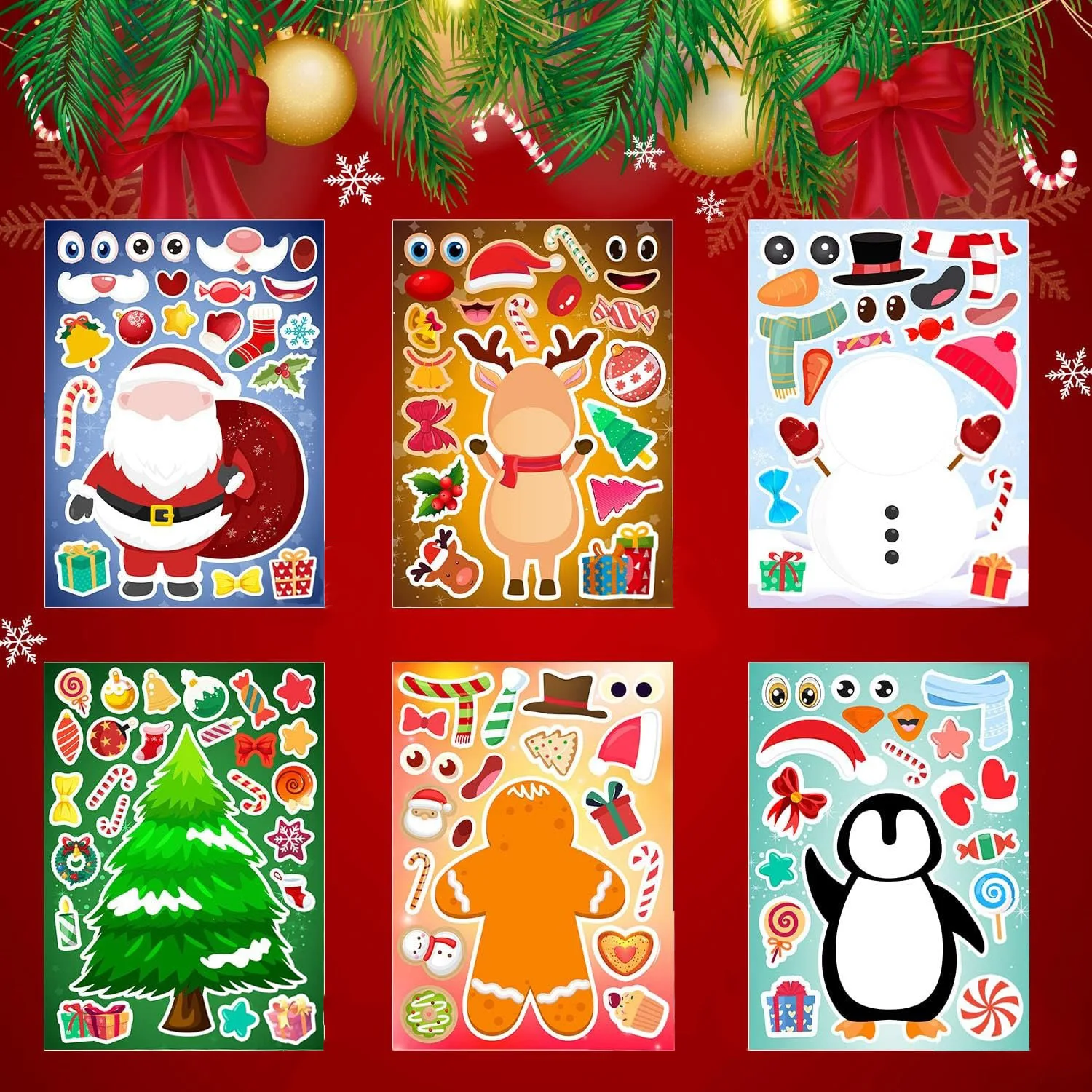 12pcs Christmas Stickers Set, Paper Material, Multiple Colors, Self Adhesive, for Holiday Party Decorations, Kids Activity, Door