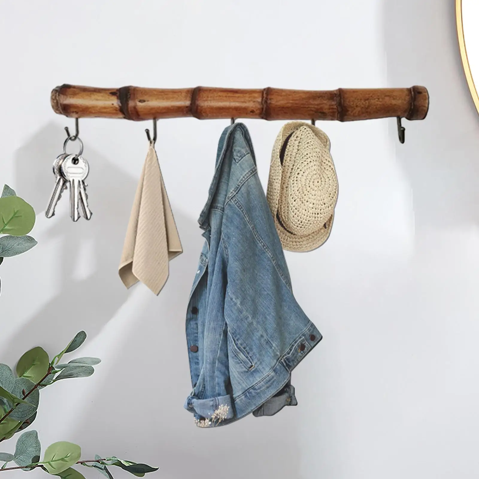 

Wall Hook Rack Bamboo Bag Bathroom Coat Rack Organizer Cafe Scarfs Purse Home Jacket Towel Length 39cm Wall Mounted Coat Rack