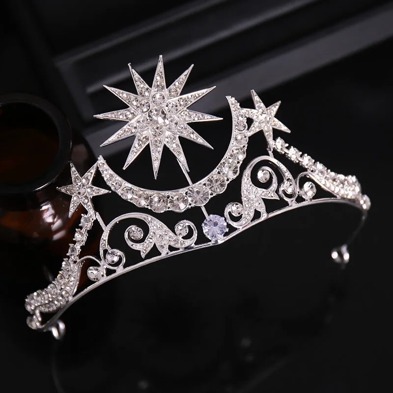 Baroque Star Crown Crystal Bridal Tiaras Rhinestone Pageant Diadem Bride Star Headdress Wedding Hair Accessories Tiara De Noiva