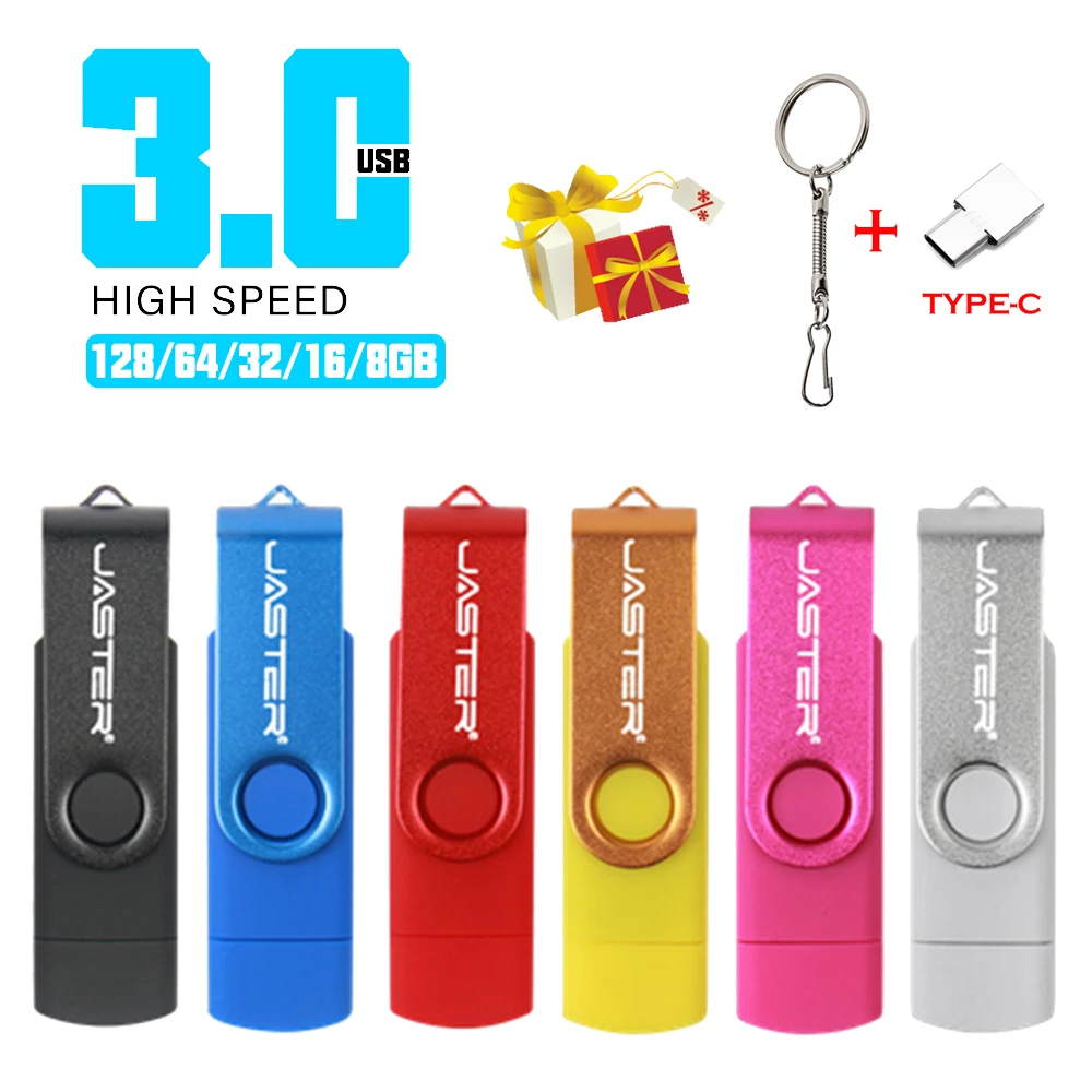 

JASTER 3IN1 USB 3.0 Flash Drive 128GB Free Key Chain Memory Stick 64GB Free TYPE-C Adapters Pen Drive 32GB Purple USB Stick 16GB