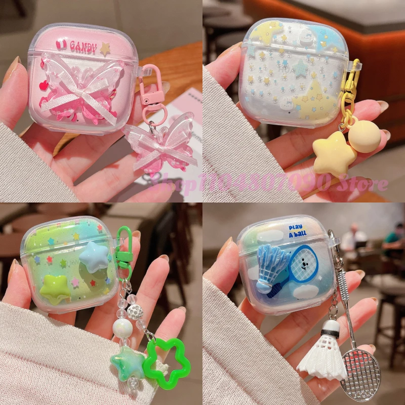 

For Huawei Freebuds Pro 3 Pro4 SE 2 SE3 5i 6i Case Cover Cute Cartoon 3D Pink Butterfly Stars Protection Sleeve Earphone Funda