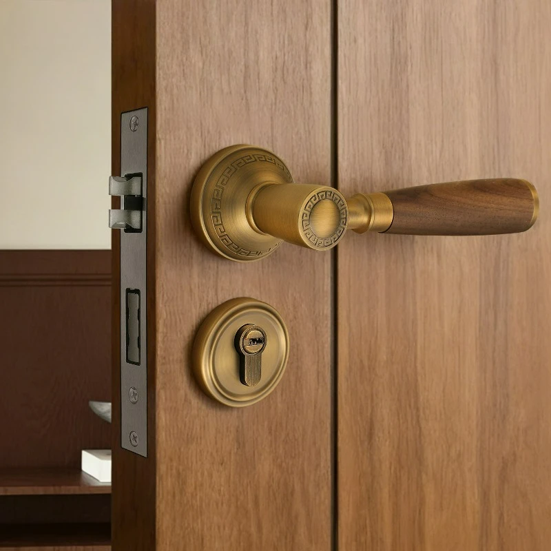

Simple and Luxurious Bedroom Walnut Wooden Door Lock, New Chinese Style Conference Room Bathroom Universal Silent Room Door Lock