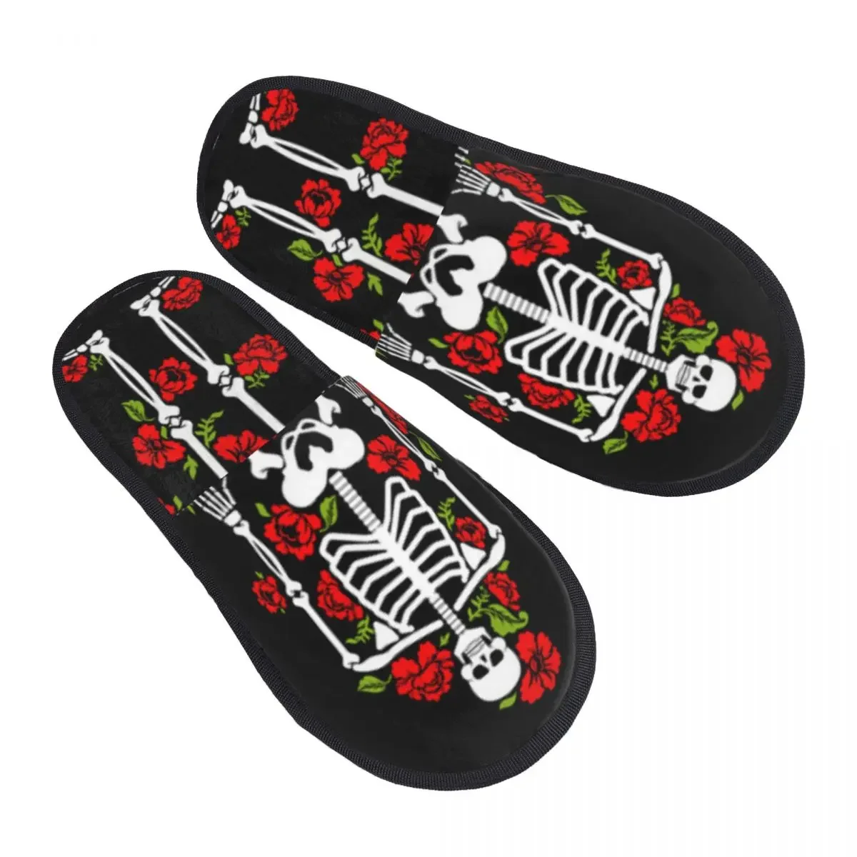 Winter Slipper Woman Man Fluffy Warm Slippers Skeleton And Flowers House Slippers Shoes