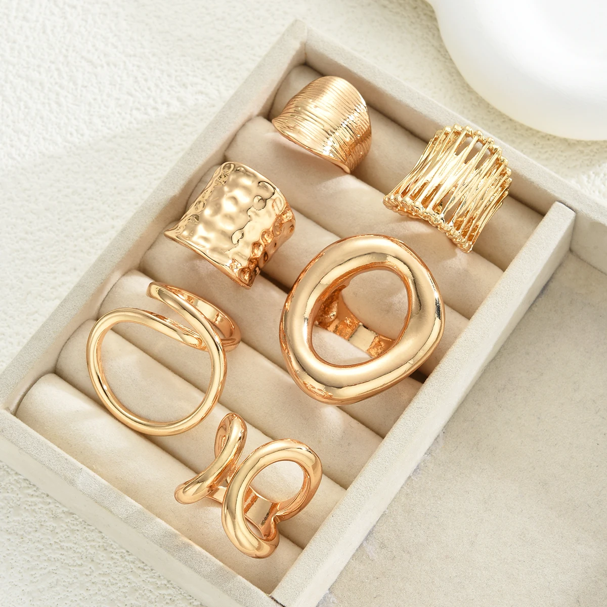 5/6 قطعة خطوط ناعمة غير منتظمة خواتم للنساء ريترو هندسية الشرير مبالغ فيها الذهب اللون خواتم مجموعة موضة هدايا مجوهرات الحفلات #2