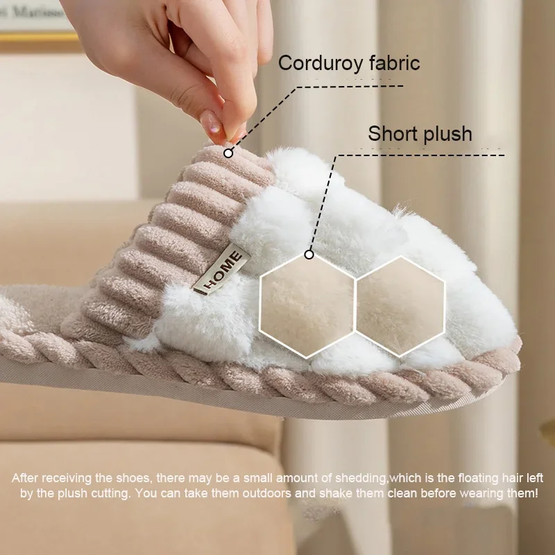 Fashion Couple Winter Toe Wrap Warm Plaid Cotton Slippers Thick Soft Sole Slides Men Women Indoor Floor Flat Home Non-slip Shoes view 4