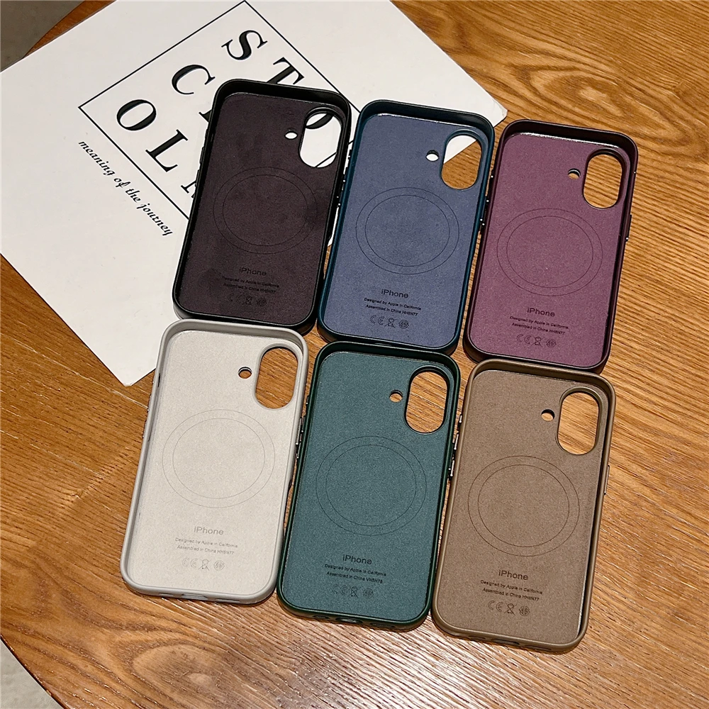 Luxury Leather Apple Logo Magnetic Wireless Charge Case For iPhone 16 Pro Max 16 For Magsafe Solid Color With Box Phone Cover