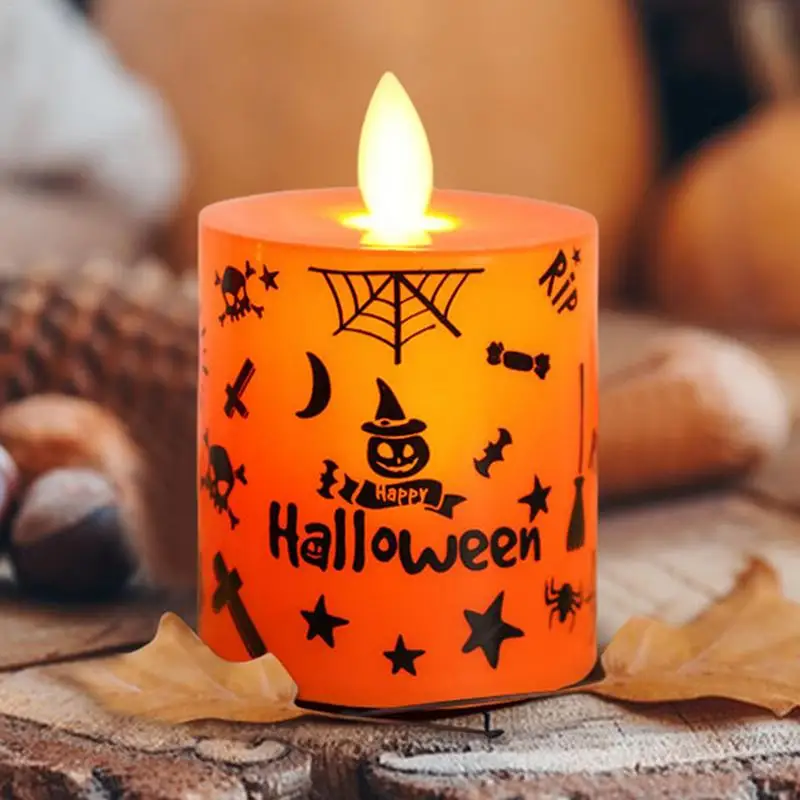 

5pc Halloween Decorative Atmosphere Lamp Halloween Graffiti Candle Light Battery-operated Halloween Light-up Candle Candle Light