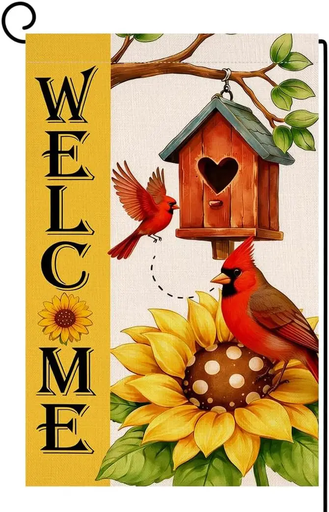 BLKWHT Summer Sunflower Bird Garden Flag 12x18 Vertical Double Sided Welcome Spring Farmhouse Holiday Outside Decorations Bu IIC