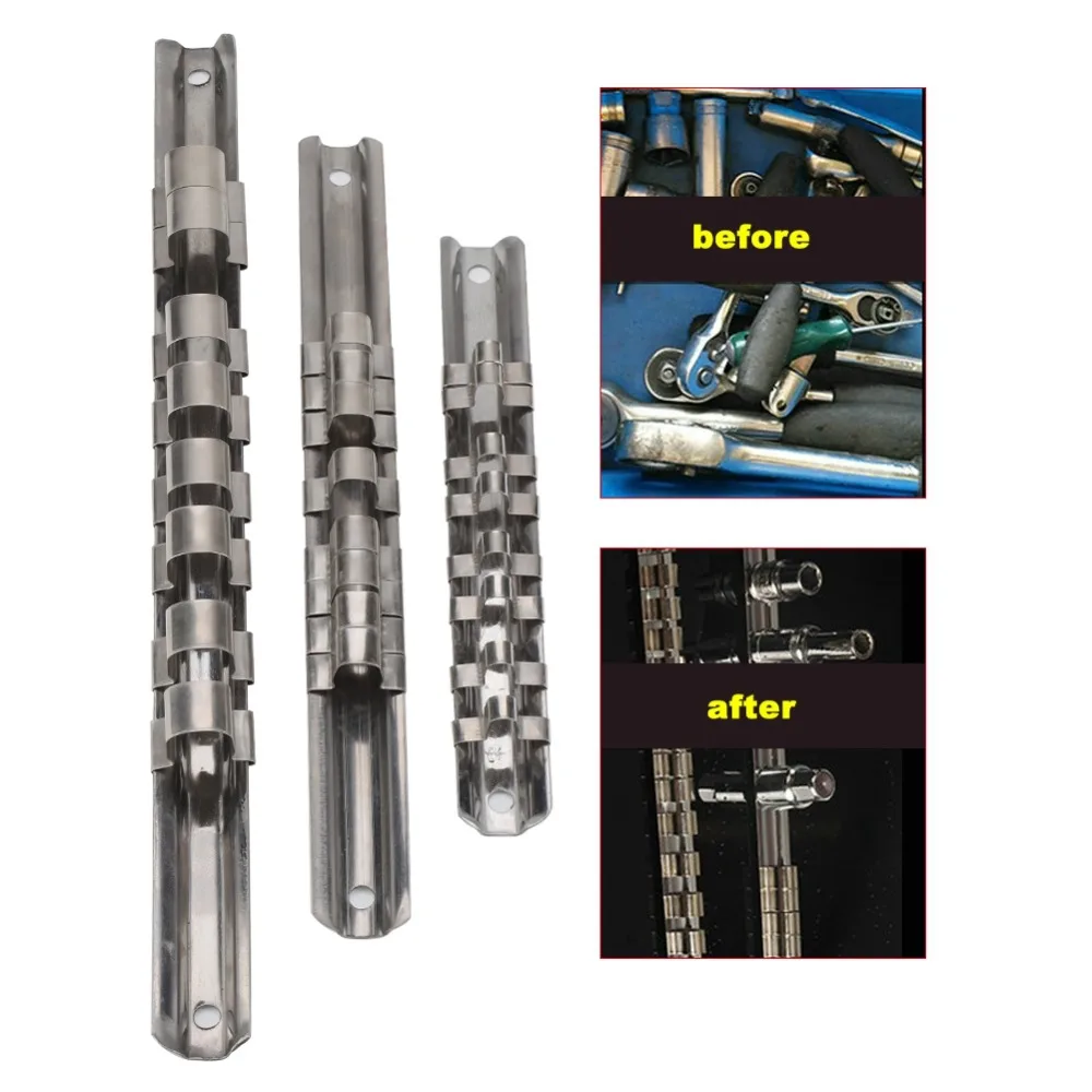 Sturdy Stainless Steel Socket Rack Holder Silver 3/8