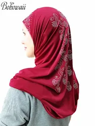 BOHOWAII-Jersey de Ramadán para mujer musulmana, Hijab femenino, Khimar, Abaya, turbante de diamantes Islam, bufanda instantánea