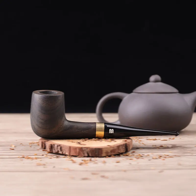 MUXIANG Handmade Ebony Wooden Smoking Pipe 9mm Activated Carbon Filter Cigar Pipes Accessories High Quality Birthday Gift Pipe