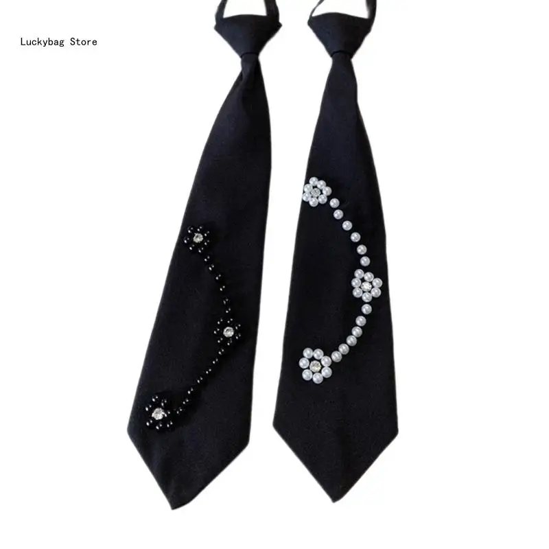 

Pearl Decor Neck Ties Pre Tied Professional Formal Shirt Convenient Lazy Person Tie Ladies Business Meetings Formal Tie