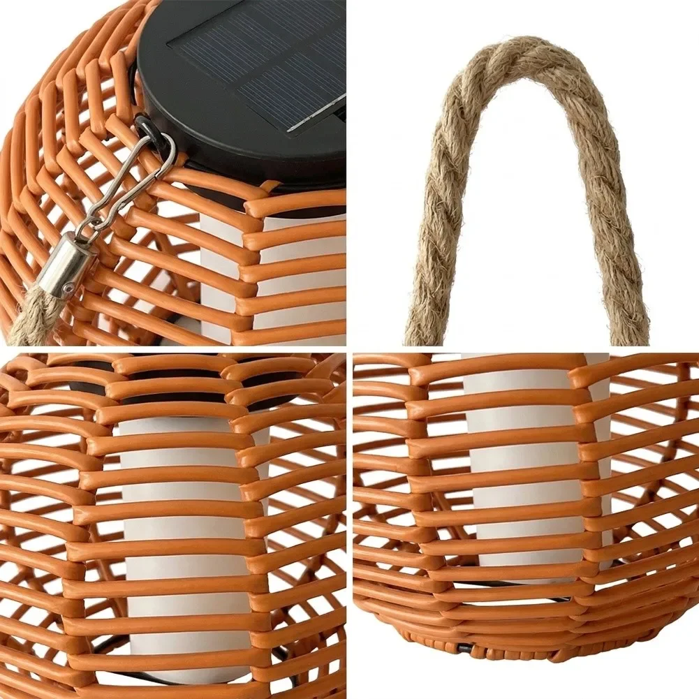 1pcs Retro Outdoor Warm Solar Red Woven Hanging Lantern Waterproof Light Decoration For Home Garden Yard Holiday