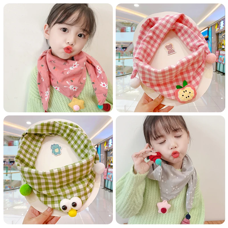 Winter New Baby Children Cute Cotton Blend Animal Cartoon Scarf Girls Soft Thicken Outdoor Windproof Striped Plaid Scarf for Kid