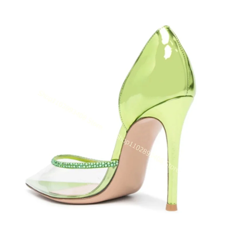 Zapatos de tacón alto y fino Para mujer, calzado de PVC transparente con decoración de cristal, punta estrecha, a la moda, Para verano, 2023