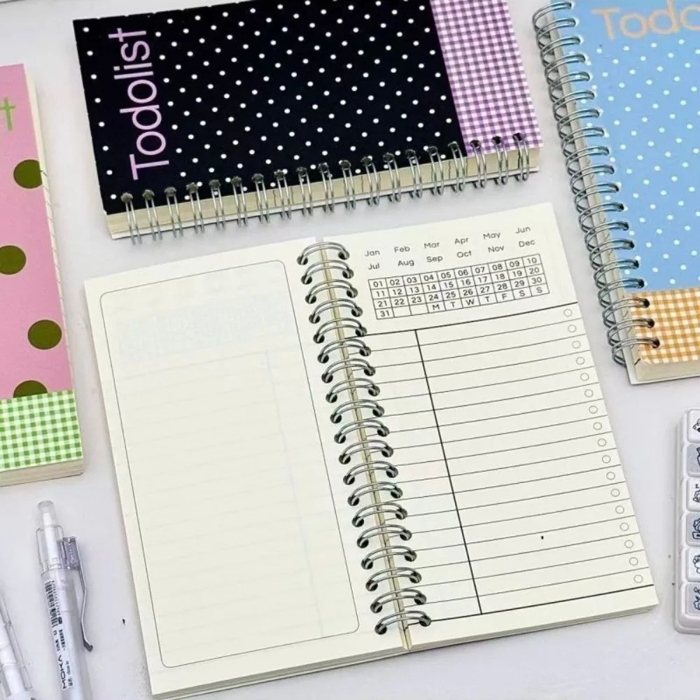 Korean Style Polka Dot Print To Do List Notebook Spiral Design Pocket Size Daily Task Planner Task Checklist Memo Book Students