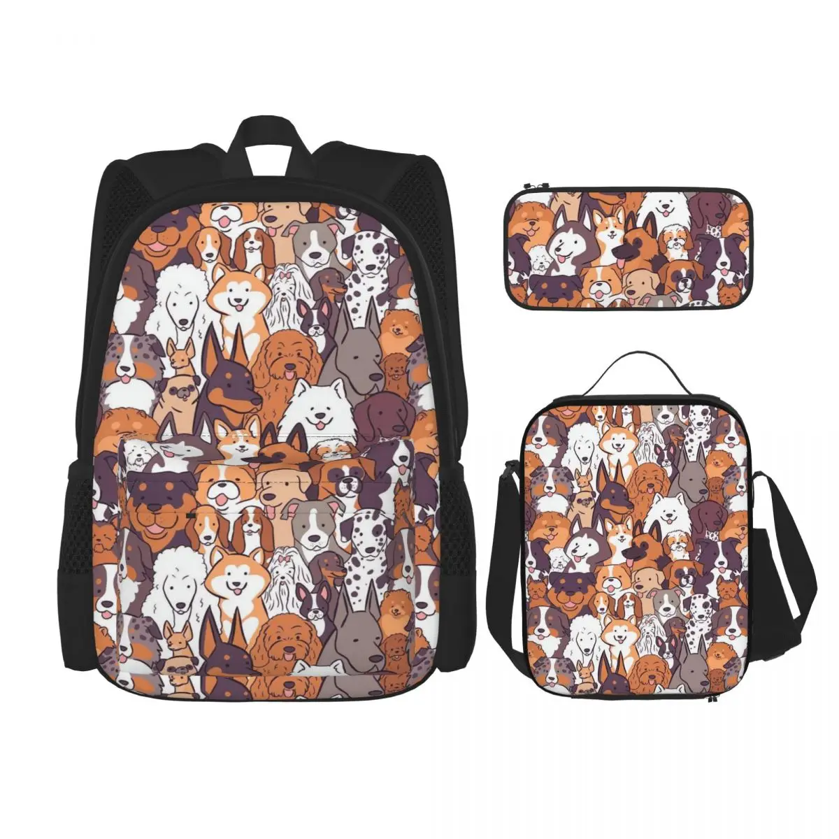 

Various Small Dog Patterns Backpacks Kids Bookbag School Bags Rucksack Lunch Bag Pen Bag Three-Piece Set