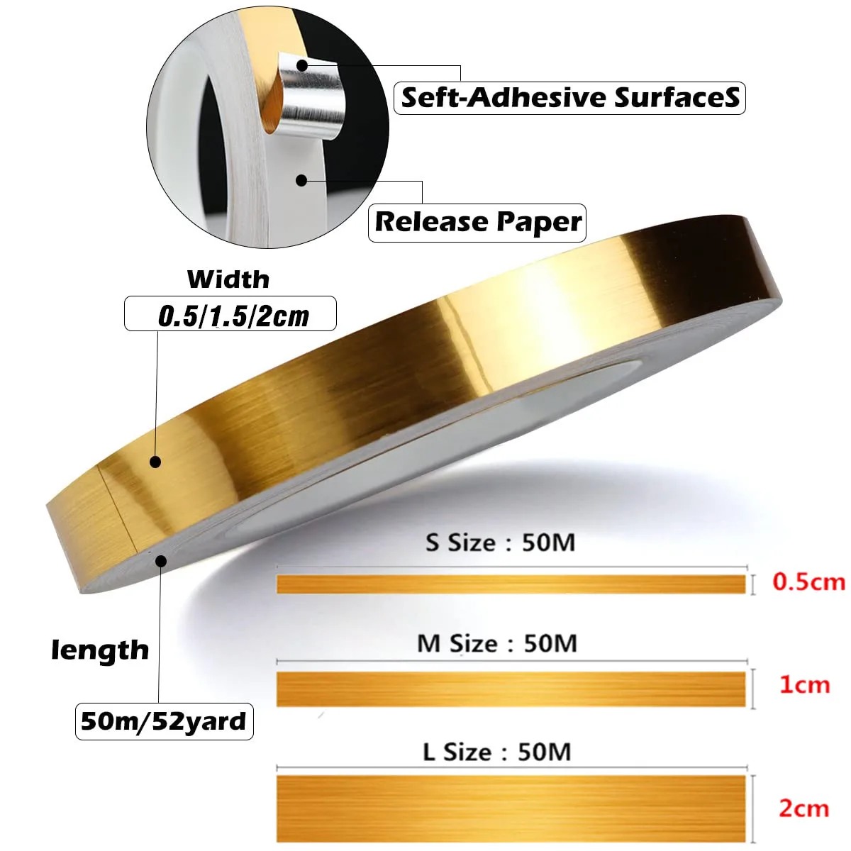 50 m/rotolo spazzolato oro argento bordo del pavimento adesivi murali cucitura impermeabile spazio a parete soffitto decorazione della casa nastro